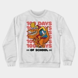 100 Days of school typography featuring a T-rex dino with bacpack #1 Crewneck Sweatshirt